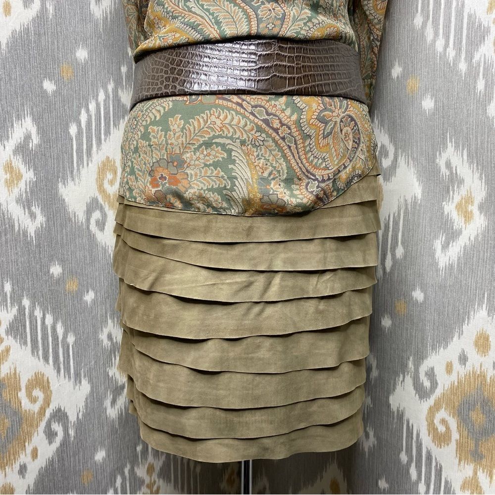 Ralph Lauren Black Label Olive Goat Suede Ruffle Pencil Skirt - Picture 13 of 16
